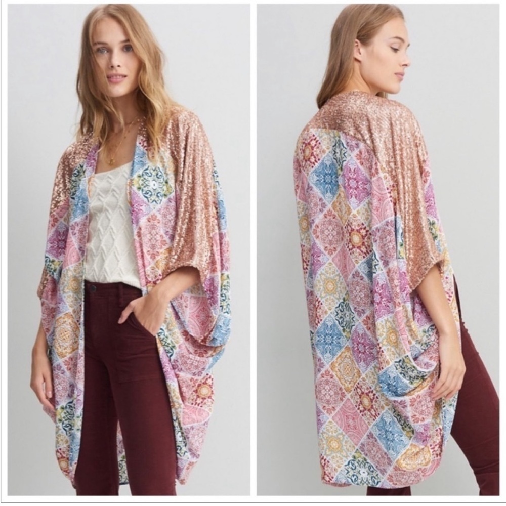 NWT Sachin & Babi x Anthropologie Jaya Boho Print Sequined Embellished Kimono